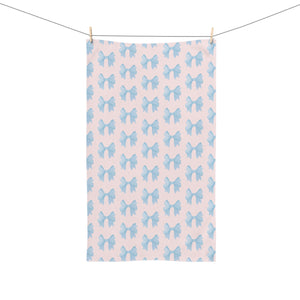 Hand Towel Blue Bows, Blush Pink Towel