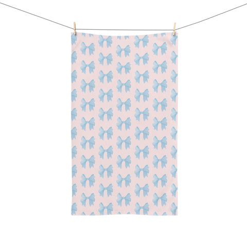 Hand Towel Blue Bows, Blush Pink Towel