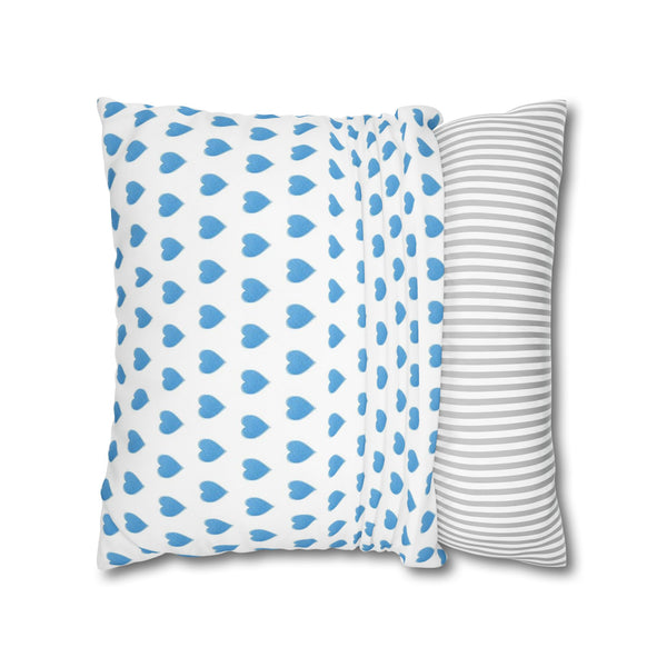 Pillow Cover, Preppy Blue Hearts design, (insert not included) for sofa or bed, 16" 18" 20" 24" 26"