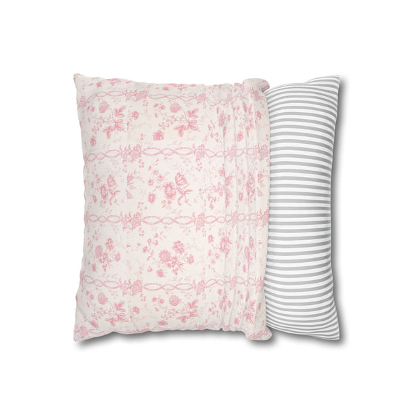 Pillow Cover with Zip Closure - Romantic Chic Pink Floral Toile, Cover Only - Insert not included - teen, tween, dorm room