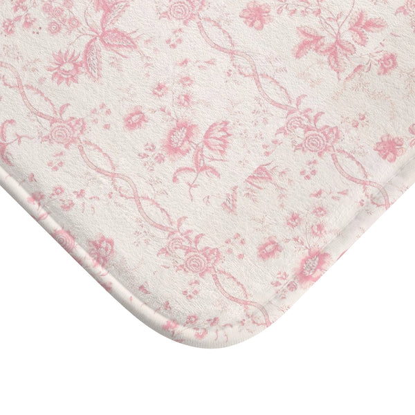 Bath Mat Preppy Chinoiserie Toile Pink Pattern, two sizes, anti-slip back