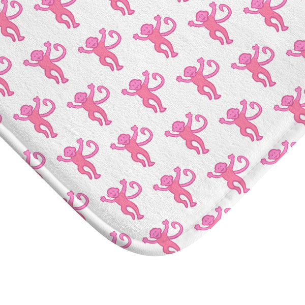 Bath Mat Chinoiserie Preppy Monkeys Pink Pattern, two sizes, anti-slip back