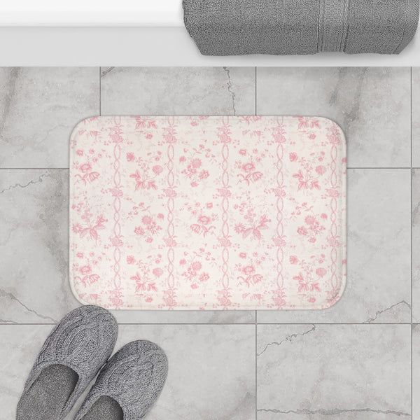 Bath Mat Preppy Chinoiserie Toile Pink Pattern, two sizes, anti-slip back