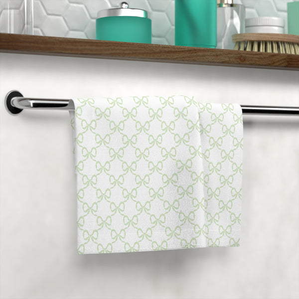 Face Towel in Preppy Bows Green and White