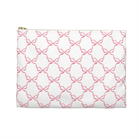 Preppy Bows Watercolor Blue Pink Pattern - Accessory Pouch Zip Closure Available in Two Sizes