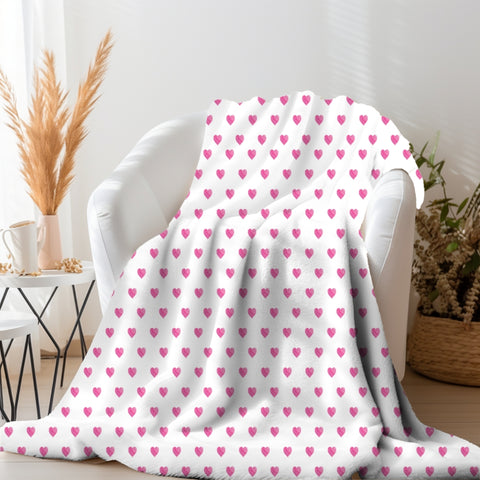 Blanket, Preppy Watercolor Hearts Hot Pink, Three Sizes