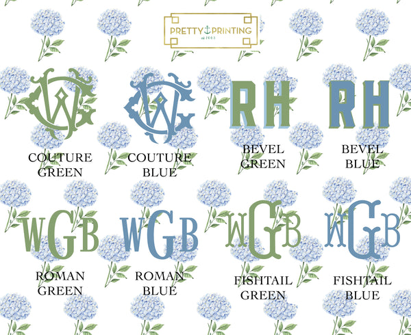 Canvas Zip Monogrammed Blue Hydrangea Pattern - Accessory Pouch Zip Closure Available in Two Sizes