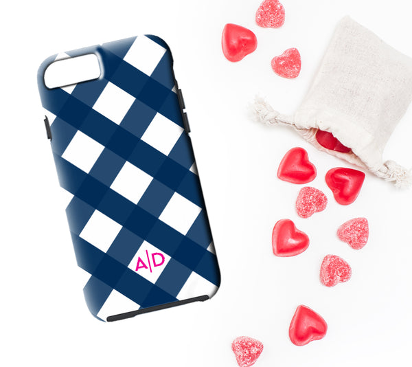 Phone Case - Gingham Plaid Navy White