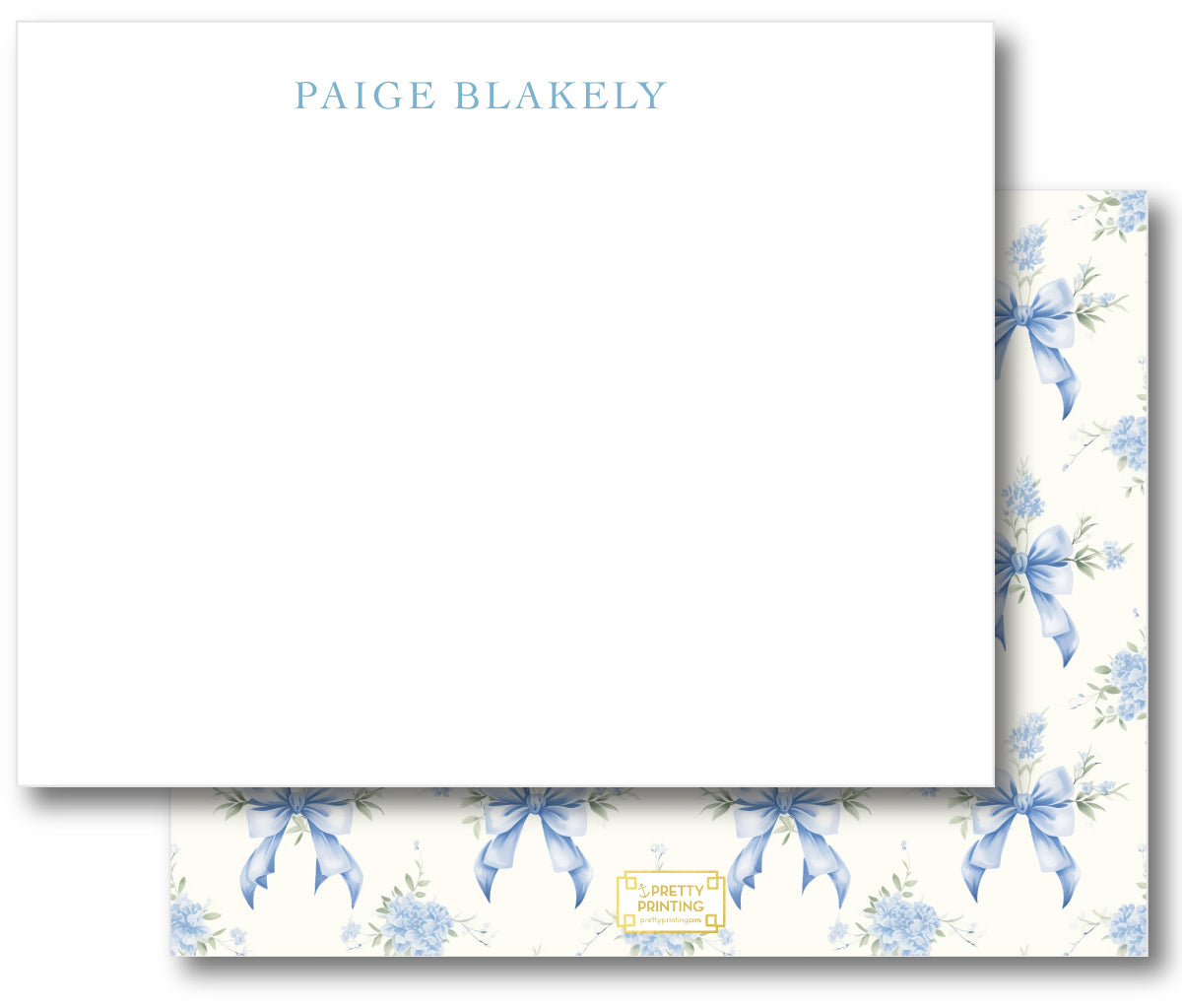 Notecard Double Sided - Loveshack bow floral blue