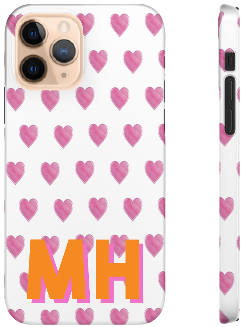 Phone Case - Preppy Watercolor Hearts Pink